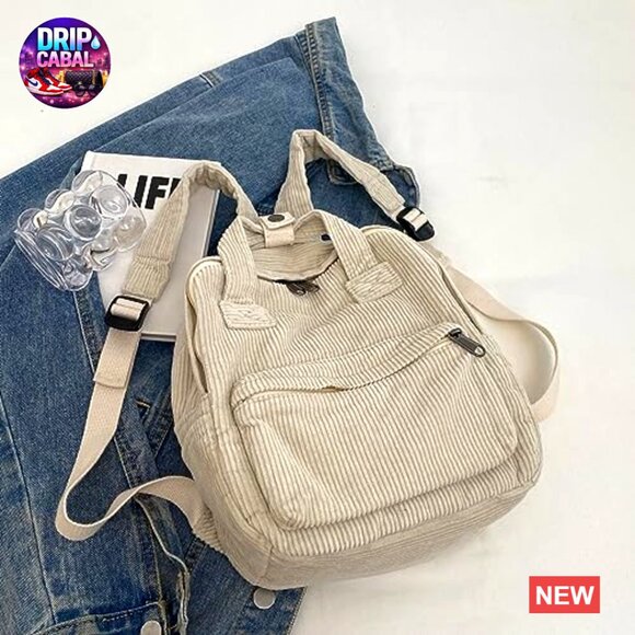 Vintage Corduroy Mini Backpack Purse Retro Casual Daypack Slim Fit main image 5